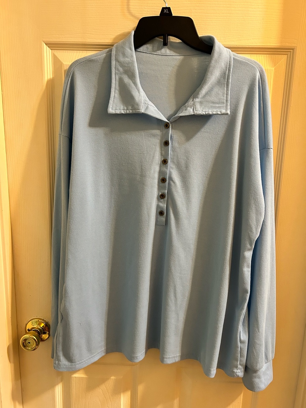Light Blue Button-Up Collar Long Sleeve Top